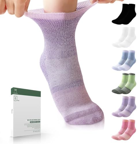 Bulinlulu Diabetic Socks for Men Women-6 Pairs Non Binding Crew Diabetic Neuropathy Socks with seamless toe for size 6-9 9-12