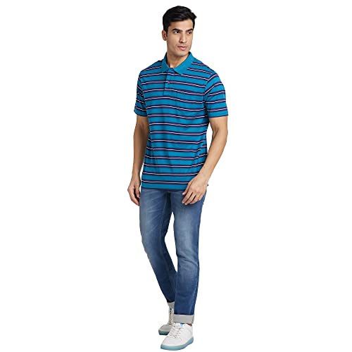 Image of Colorplus Men's Pure Cotton Stripe Pattern Classic Fit Polo Neck Half Sleeve Casual T-Shirt