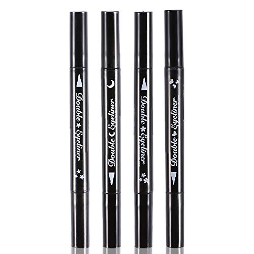 ZJchao Double-Ended Eyeliner Heart/Flower/Moon/Satr Shape Stamp Pen, 4 Styles/Set Waterproof Long Lasting Eye Decoration Cosmetic Black Eyeliner Pencil