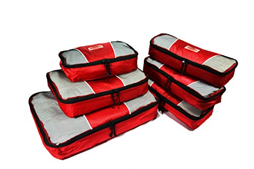 Mundus 6 Piece Packing Cube Set- Variety of Sizes Organizers for Travel (Red)