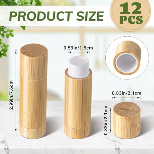 Leinuosen 12 Pcs Bamboo Empty Lipstick Tubes, Refillable 5g Lip Balm Containers with Rotable Plastic Inner for Women Girl DIY Cosmetic Lip Gloss Tubes for Lipstick, Deodorant, Solid Perfume, Makeup2
