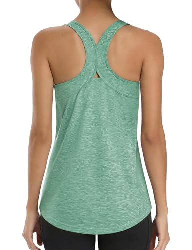 Image of Gyabnw Tank Tops Women Gym Top Sport Sleeveless Running Vest Backless Design Yoga Shirts UPF 50+ Breathable Quick Dry Lightweight Activewear Green