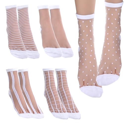 TIESOME 5 Paar Rüschensocken für Damen, durchsichtige Trachtensocken, dünne Feinstrümpfe, modische Sommersocken