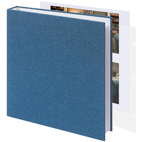 Vienrose Scrapbook 8.5x11 Inch Large 3 Ring Binder Photo Album, Linen Cover DIY Scrap Book with 30 Sheets Plastic Sleeves 60 Pages Blank White Inner Pages for Wedding Birthday Baby Travel Blue