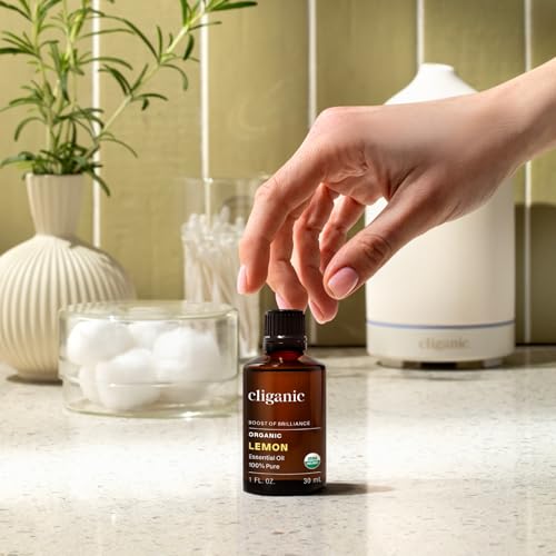 Image of Cliganic USDA Organic Lemon Essential Oil (1oz) - 100% Pure & Natural | Undiluted, for Aromatherapy, Household Cleaning | Non-GMO Verified