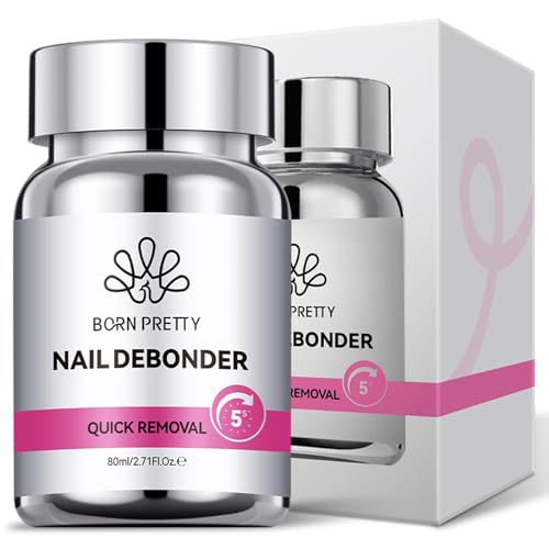 BORN PRETTY Nail Glue Remover for Press on Nails,80ML Fake Nails Remover with Sponge Stick On Nails Remover for Acrylic Tips Nail Glue Fast Acting Adhesive Debonder