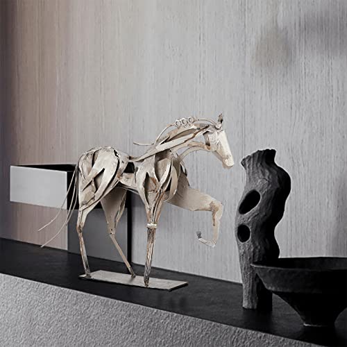 Sunblogs Art Handmade Metal Horse Statue Decor - 100% Handcrafted & Hand-Painted Sculpture, Unique Rustic Figurine For Home, Office, Desk Decoration (White) #TOP1