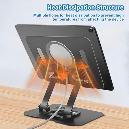 Yonality Support Tablette, Support de Tablette de Bureau Réglable, Rotative à 360 Degrés, Support de Moniteur Portable Pliable, Chargement magnétique sans fil, Compatible avec Les Appareils iPad Pro/A – vue 4