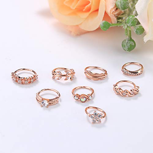 Orazio 8Pcs 20G Stainless Steel Nose Ring Hoop Paved Cz Leaf Cartilage Earring For Women Body Ear Piercing Hoop Ring For Nose Ear Cartilage #TOP4