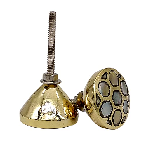 5Moonsun5'S Brass Mother Of Pearl Door Knobs/Drawer Pulls Dresser Door Knobs/Pull And Push Handle For Cabinets, Wardrobes & Kitchen Grey Honeycomb Knobs / Handmade Classic Hardware Decor, 35 Mm(6) #TOP6
