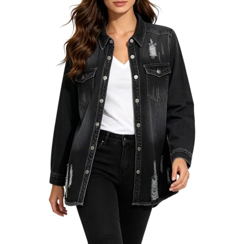 Denim Jacket for Women Oversized Button Down Jean Jacket Fall Coat - image 1