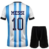 Kompatibel mit Messi PINPOTEX Messi #10 Heim Kinder Trikot mit Kurz, Fußball Trikot Neue Season Jugendgrößen (Blau, 128 (4-5 Jahre))