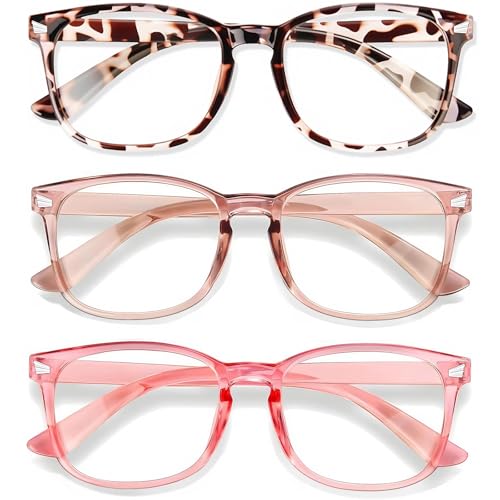 Image of Blue Light Glasses for Woman Men, 99% Blocking Square Frame 3 Pairs | Anti Eyestrain & UV Glare Protection, Computer Blue Light Blocking Glasses for Gaming TV Phone Screen