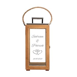 Casa Vivente Romantische Holzlaterne mit Gravur zur Hochzeit, Personalisiert mit Namen, Datum und Herzen, Dekoratives…