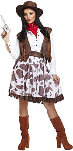 Emmas Wardrobe Cowgirl Fancy Dress Costume | Cow Print Skirt, Brown Waistcoat, Hat and Scarf | UK Size 8-16 | Jessie Outfit (Women: 16, Costume)
