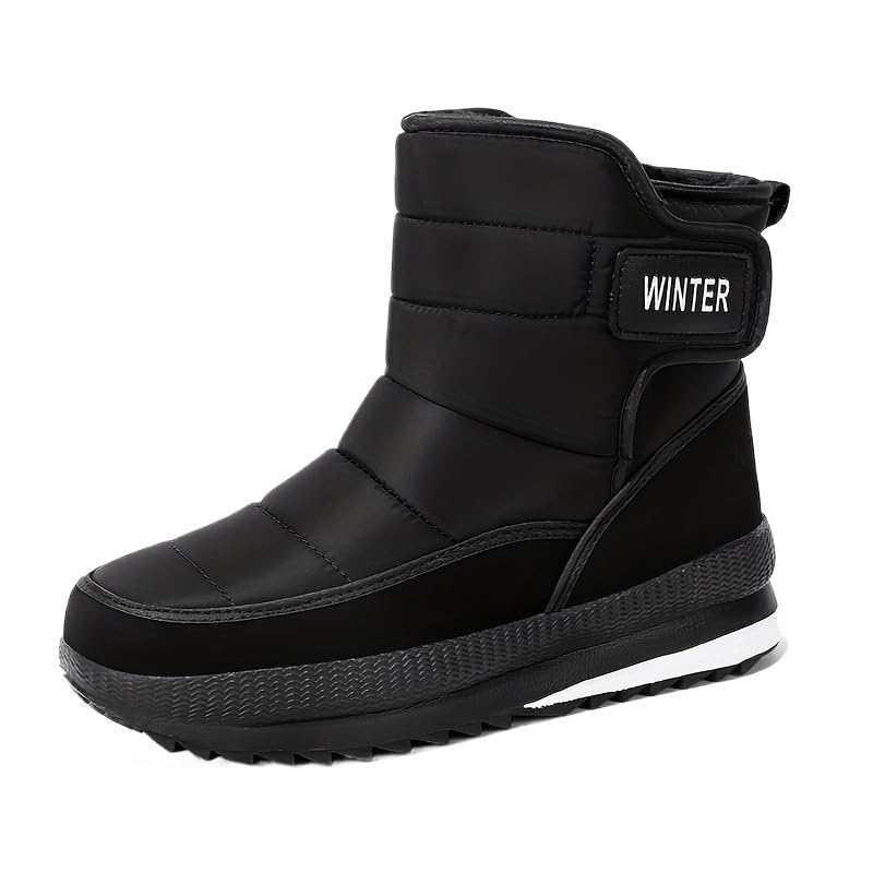 Men's Insulated Waterproof Snow Boots with Hook & Loop Closure, Faux Fur Lining, Windproof Winter Hiking Shoes