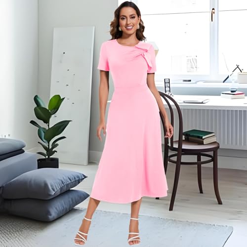 Image of shengfan Women's Casual A Line Swing Summer Dress Formal Short Sleeve Round Neck Wrap Evening Party Dresses