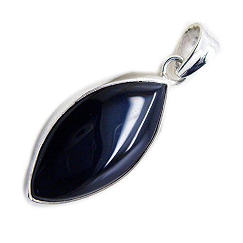 Pendentif en onyx noir véritable et argent 925 fait main