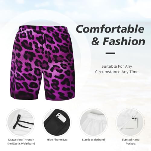 Men's Swim Trunks Quick Dry Board Shorts Purple Leopard Beach Shorts with Pocket Bathing Suits for Men4