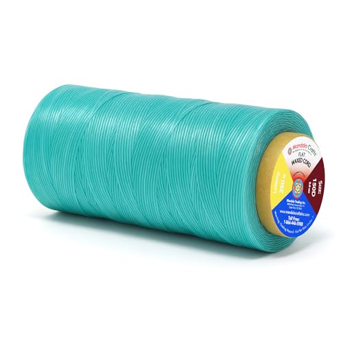 Mandala Crafts Aquamarine Flat Waxed Thread for Leather Sewing - 273 Yds 150D 0.8mm Polyester Leather Thread String Waxed Cord for Leatherwork, Beading, Bookbinding, Hand Stitching