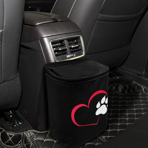 Image of Cute Love Paw Car Trash Can with Lid Car Garbage Can Car Waste Basket, Leak-Proof Car Trash Bin, Car Trash Hanging Car Accessories Interior Car Organizer Bag