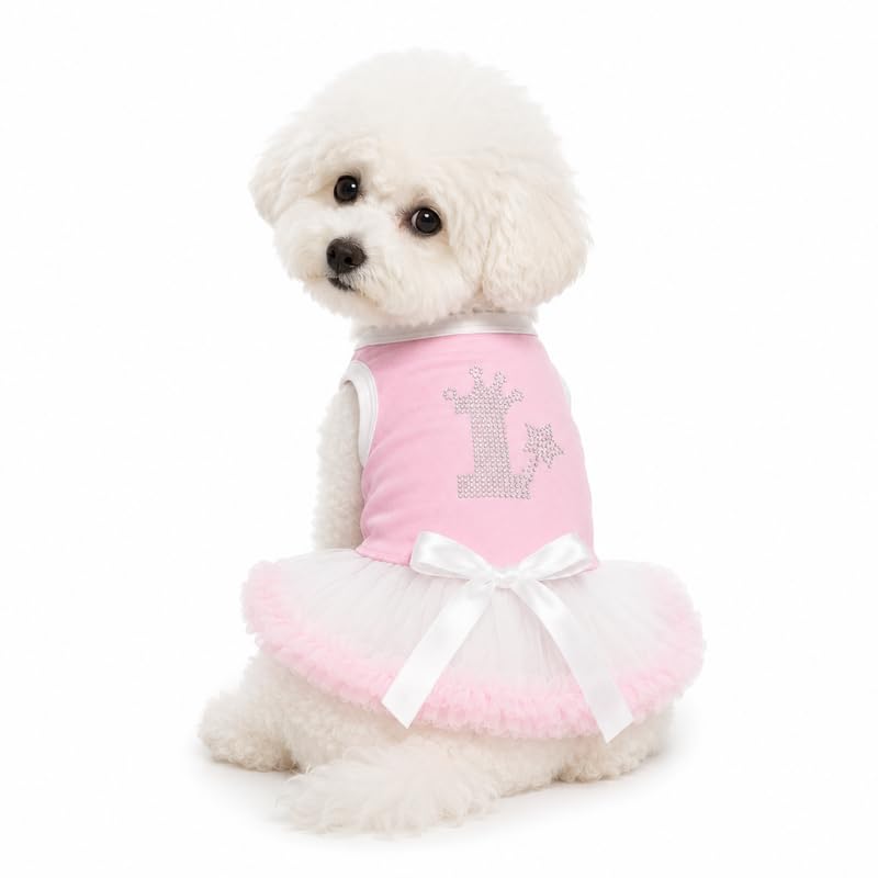 Petitebella Pink Rhinestones My 1st Birthday Puppy Dog Dress (Pink/Beige, X-Large)