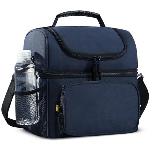 MIER Men's Insulated Lunch Box Large Lunch Bag Cooler for Outdoor Dark Blue