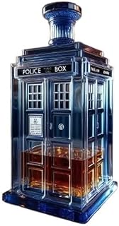 Glass Decanter, Police Box Design, Blue Crystal Liquor Bottle, Decorative Display Container