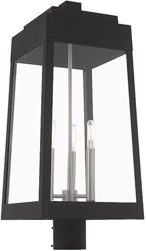 Miniatura 4 de Livex Lighting 20859-12 Oslo - Lámpara de techo para exteriores (3 luces, 24,75", acabado en latón satinado con cristal transparente)