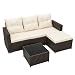 ARATERVIO Polyrattan Gartenmöbel-Set Lounge für 3–4 Personen – Ecksofa Sitzgruppe mit Tisch & Hocker, wetterfeste Gartenmöbel-Sets für Balkon, Terrasse & Garten (Braun)