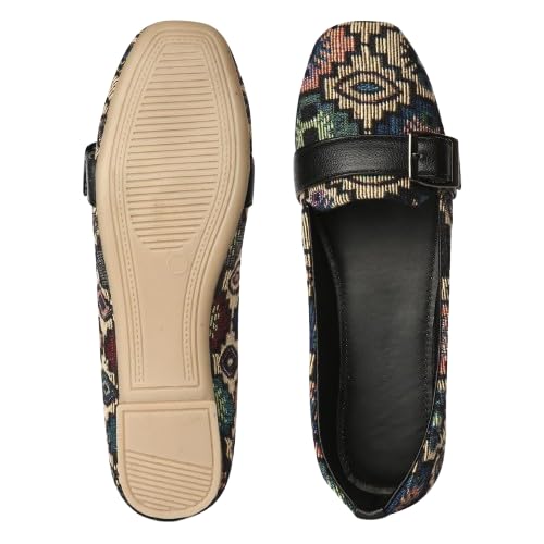 Women's Ethnic Print Loafers with Buckle Strap | Multicolour Tapestry Upper Slip-On Shoes for Women-image-21