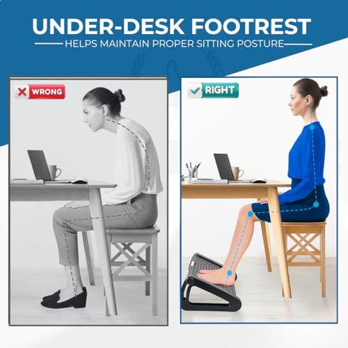 Image of Foot Rest Under Table, Adjustable Height Ergonomic Footrest for Office Desk with Massage Rollers, Acupressure Points & Anti-Slip Pad, Footrest for Office Table, Leg Rest Under Desk, Foot Stool for Home, Foot Stand, Stable Triangular Base