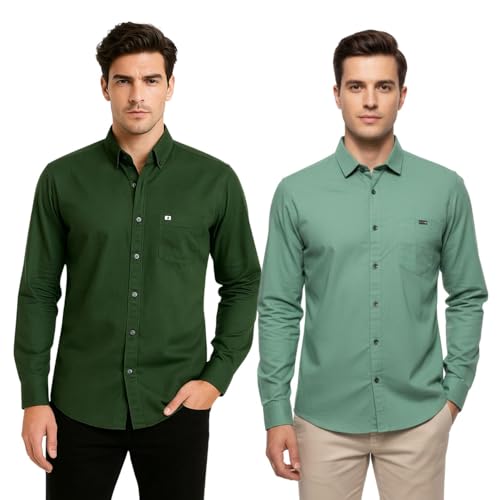 Image of Arvest Men?s Cotton Regular Fit Full Sleeve Shirt Combo Soft Breathable Fabric with Button-Down Collar and Chest Pocket Suitable for Office and Outfits