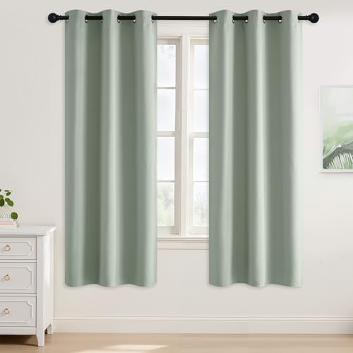 Image of NICETOWN Sage Green Room Darkening Curtains 68 Inches Long 2 Panels for Living Room, Bedroom, Nursery Summer Thermal Insulated Blackout Drapes Grommet Noise Reducing Window Treatment, W40