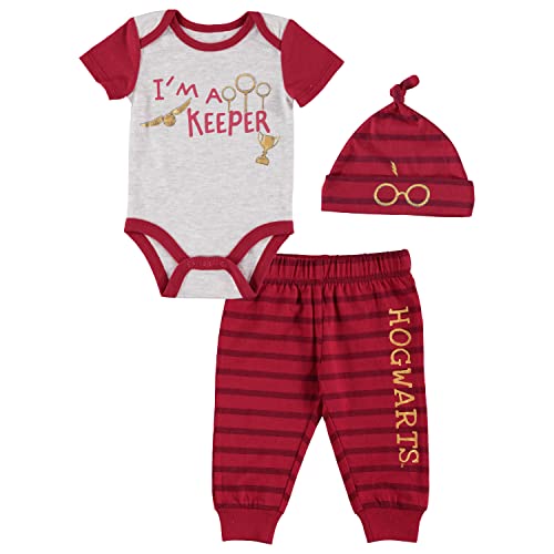 Image of Harry Potter Infant Baby Boys 3 Piece Creeper with Pull-on Pant and Matching Cap Set