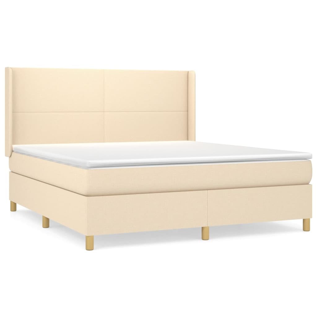 Sommier à Lattes avec Matelas 160x200 cm, Tissu crème Respirant, Tête de lit réglable, Matelas Ressorts ensachés, Surmatelas 5 cm, Lit Noyer Robuste, Idéal Chambre Adulte