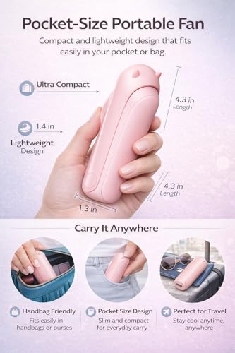 Image of One94Store Mini Handheld Fan, Folding Type-C USB Rechargeable Fan, 2000mAh Battery, 3 Speed Cooling, Pink - Mini Fan, Hand Fan, Small Fan, USB Fan