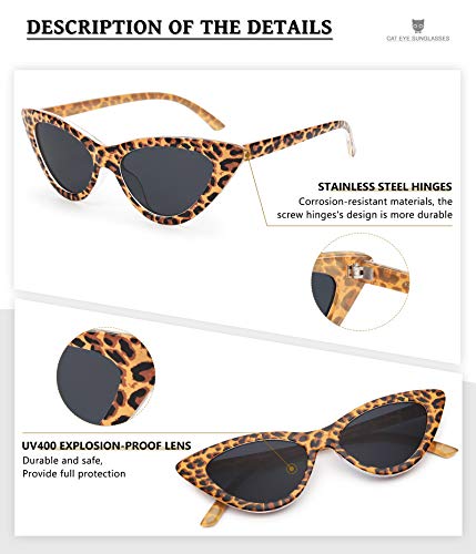 Livhò Retro Vintage Narrow Cat Eye Sunglasses For Women Clout Goggles Plastic Frame (Leopard) #TOP1