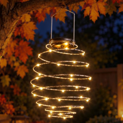 Image of 45cm Solar Hanging Lantern Spiral Firefly Garden Patio Outdoor LED Light
