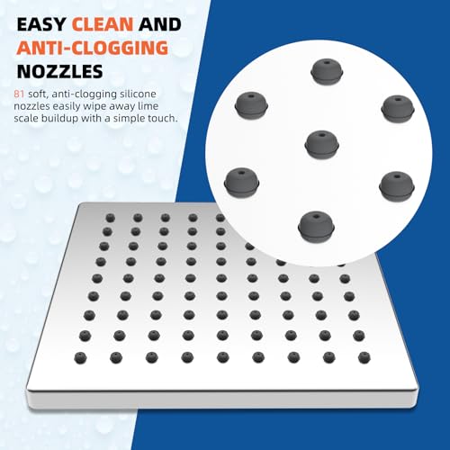 Hibbent Thickness Metal Rain Shower Head, 6 Inch High Pressure Rainfall Shower Head, Square Bathroom Waterfall Shower Heads, High Flow Fixed Showerheads with Adjustable Brass Ball Joint, Chrome