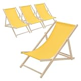 ECD Germany Set di 4 Sedie a Sdraio Gialle in Legno fino a 120 kg Schienale Regolabile 3 Posizioni Lettino Prendisole da Esterno per Spiaggia Sdraiette Sedia Pieghevole Giardino Piscina