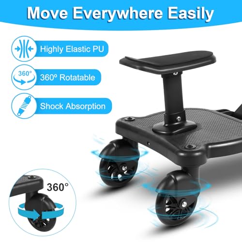 Image of Universal Stroller Board with Detachable Seat for New Parents, 2 in 1 Sit & Stand Stroller Board, Stroller Standing Board, Stroller Attachment for Toddler to Ride, Holds Children Up to 55lbs