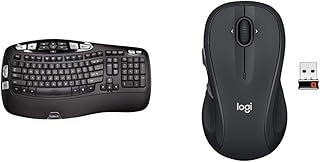 Logitech K350 Wireless Wave Ergonomic Keyboard with Unifying Wireless Technology - Black & M510 Wireless Computer Mouse for PC with USB Unifying Receiver - Graphite