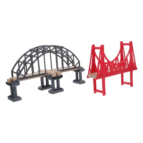 Toyvian トーマスの線路 横断線路 鉄道橋のおもちゃ 鉄道アクセサリー つり橋のおもちゃ 電車の洞窟トンネル 鉄道トラス橋 電車の吊り橋のおもちゃ 鉄道を横断するおもちゃ 橋梁模型 木