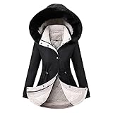 Zldhxyf Mantel Damen Schwarz Damen Langarm Kapuzenjacke Fleece verdickte mittellange warme Baumwolljacke Regen Overall Damen