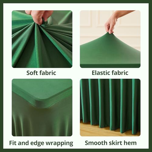 Image of Besutolife Emerald Green Spandex Tablecloth 4ft Rectangle Table Skirt Stretch Table Cloth for Banquets Parties Wedding Dining Table