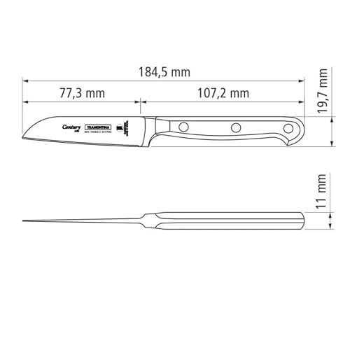 Tramontina Nóż do warzyw CENTURY, 8 cm, stal nierdzewna DIN 1.4110, czarny, nierdzewny