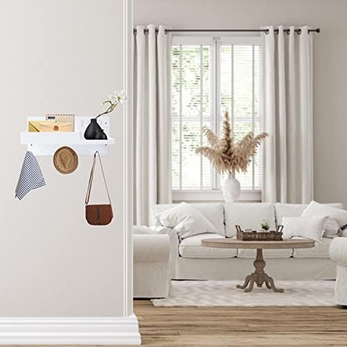VOIMO Key Holder for Wall Self Adhesive, Key Hooks Wall Mounted Modern Magnetic Mail Key Rack, 2 Ways Installation Key Hanger with Shelf, Stainless Steel Key Letter Organizer Without Drilling, White