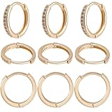 SUNNYCLUE 1 caja de 12 piezas de Aros Huggie Chapados En Oro Real de 14 quilates. Juego de Aros Huggie con Ganchos Redondos de Latón Y Circonita Cúbica para la Fabricación de Joyas. Regalos para Mujer