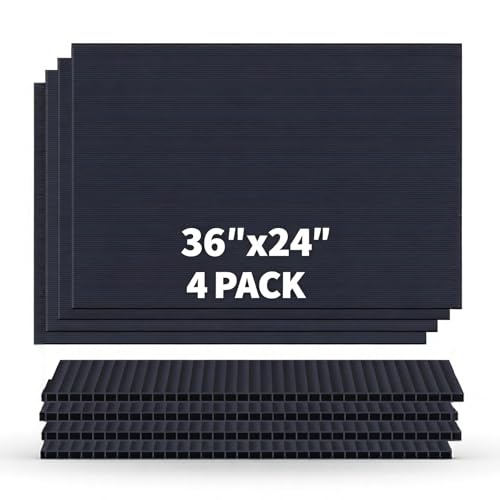 Black Corrugated Plastic Sheets, Thick Blank Poster Board 24x36, Double-Sided Yard Signs for Garage Sale, Yard Sale, Warning, Party Decor & Crafts, 4 Pack